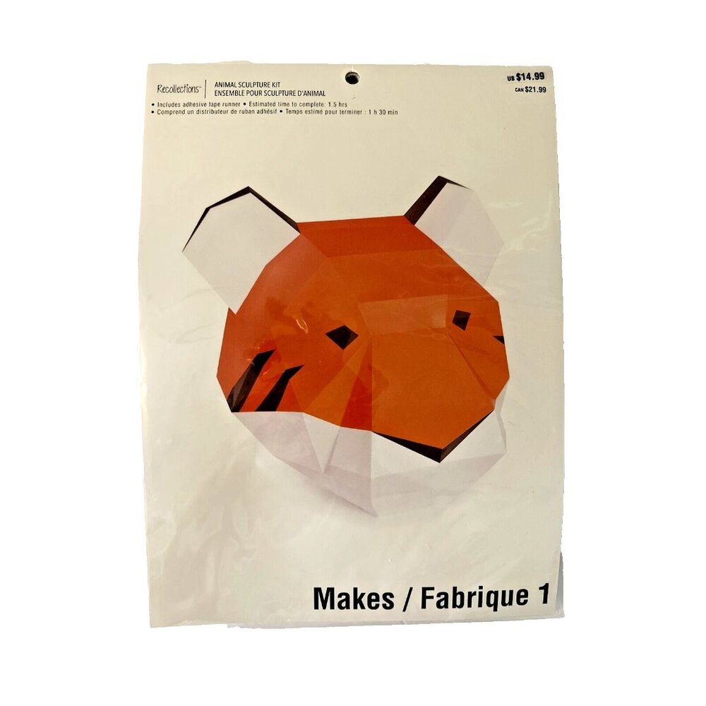 Recollections Paper Animal Tiger Sculpture Craft Kit with Tape Runner New Sealed